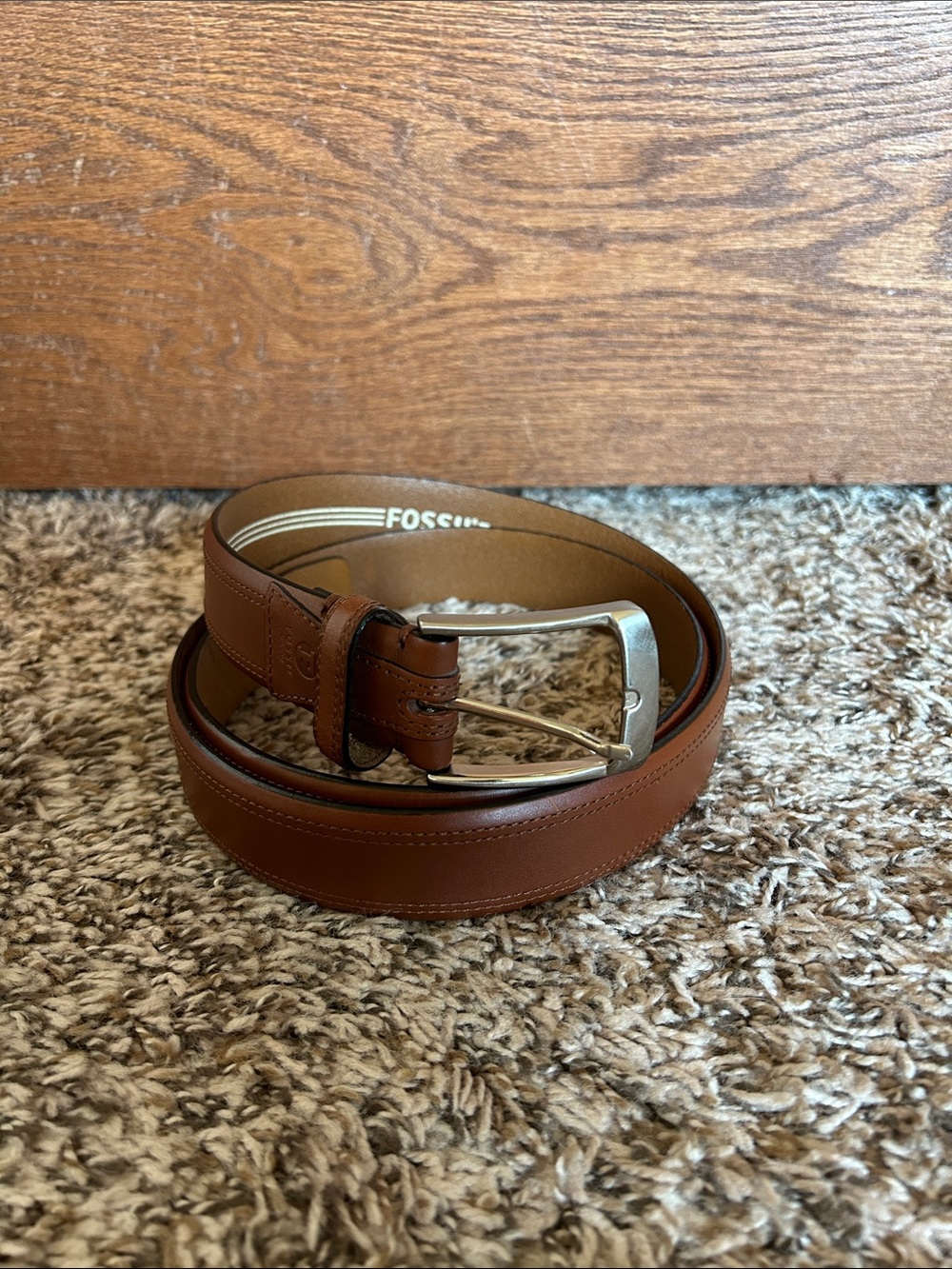 Fossil Genuine Leather Brown Belt Size 44 Classic Casual Dress Silver Buckle